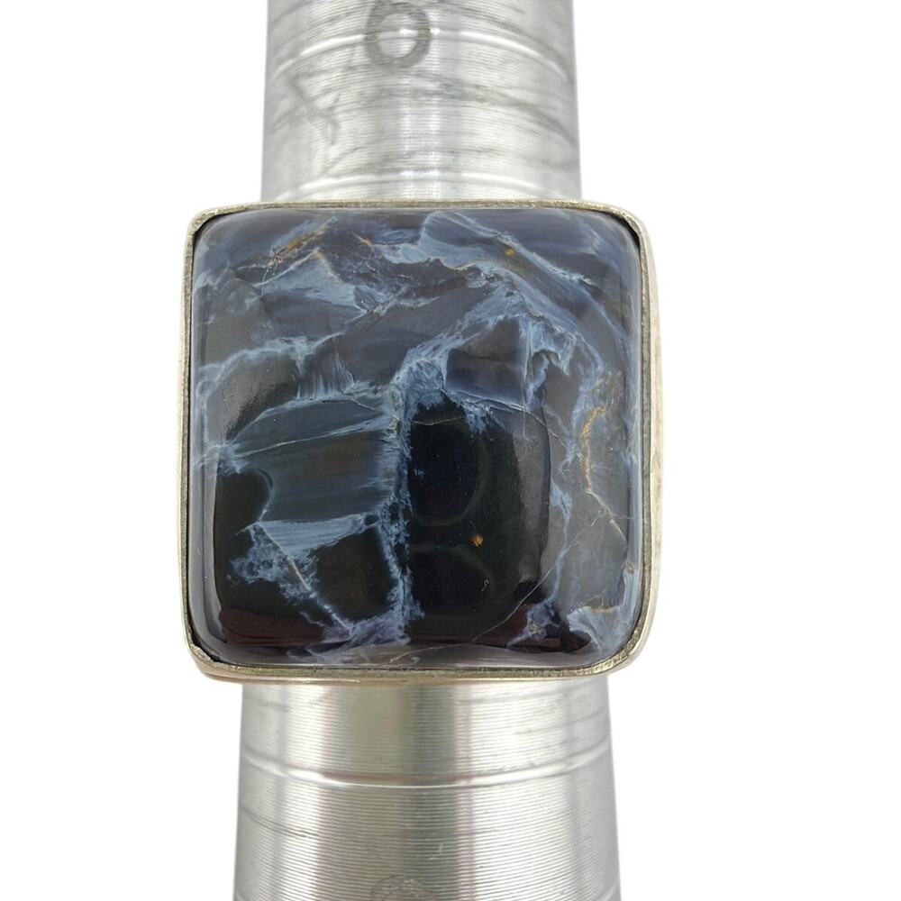 Square Blue Pietersite 925 Sterling Silver Ring Size 6.5